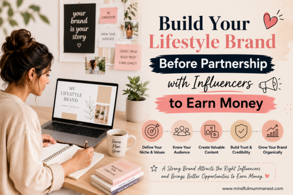 Lifestyle entrepreneur building a personal brand and content strategy before starting partnership with influencers to earn money online.
