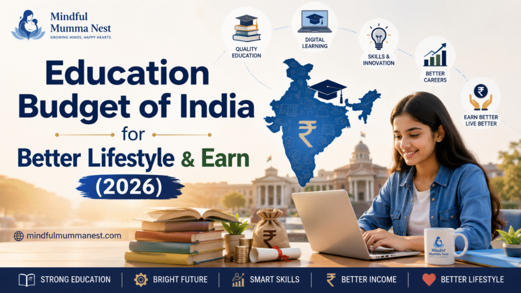 Education Budget of India for Better Lifestyle & Earn (2026) feature image showing digital education, student, books, career growth, and earning opportunities.