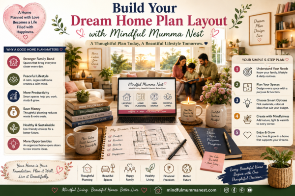 Build Your Dream Home Plan Layout with Mindful Mumma Nest featuring thoughtful home planning, family living, lifestyle design, learning resources, and practical steps to create a peaceful home.