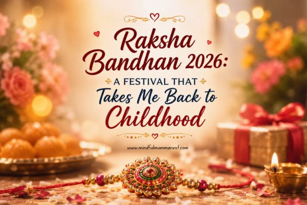 Raksha Bandhan 2026 celebration with a brother and sister tying Rakhi, surrounded by gifts, sweets, flowers and a festive home setting