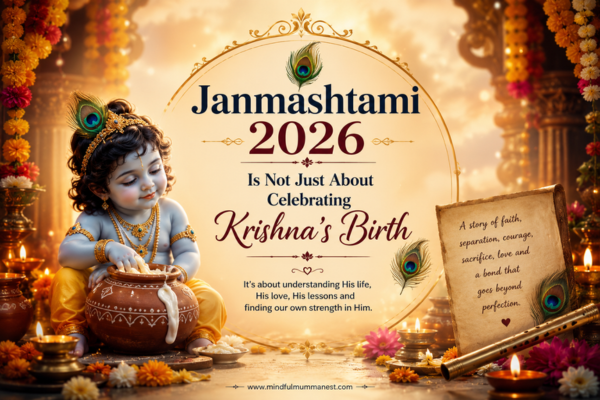 Janmashtami 2026 with baby Krishna, butter pot, diyas and flowers, highlighting faith, love, courage, sacrifice and life lessons