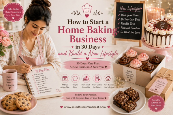 Woman following a 30-day plan to start a home baking business and build a new lifestyle
