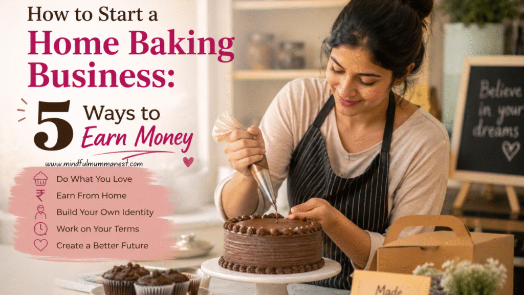 **Alt text:** Woman decorating a homemade cake for **How to Start a Home Baking Business**.