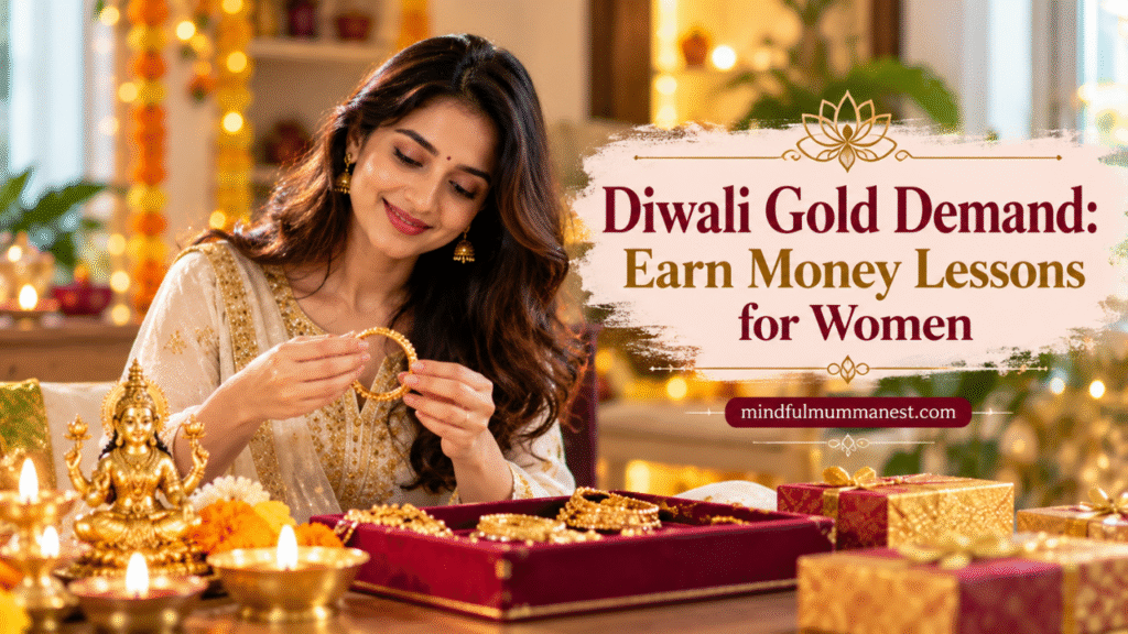 Diwali gold demand and earn money lessons for women with gold jewellery and festive decorations